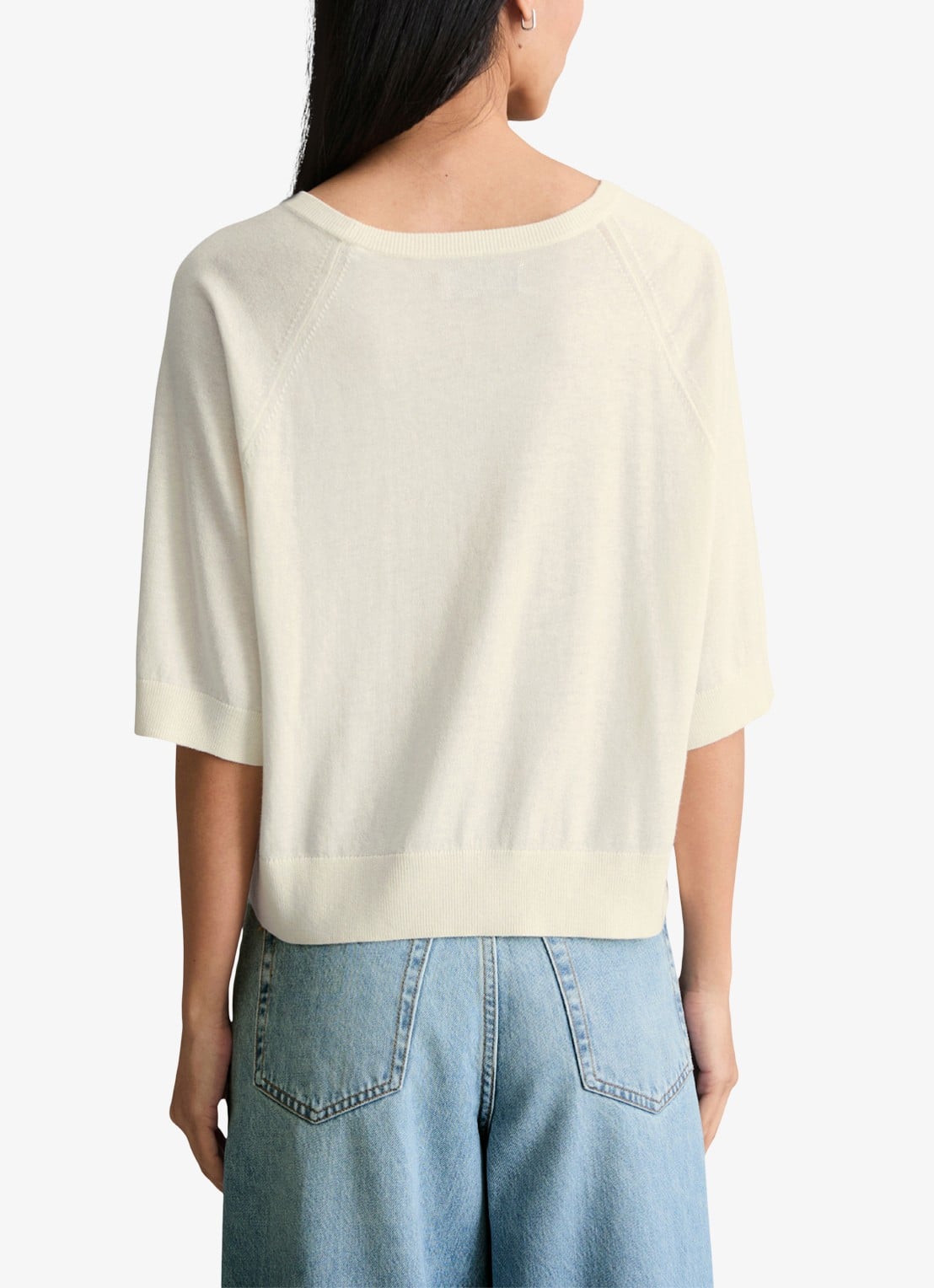 Marc O'Polo Denim Fijngebreide trui met vleermuis mouw - achterkant 5 creamy white-1173 / wit