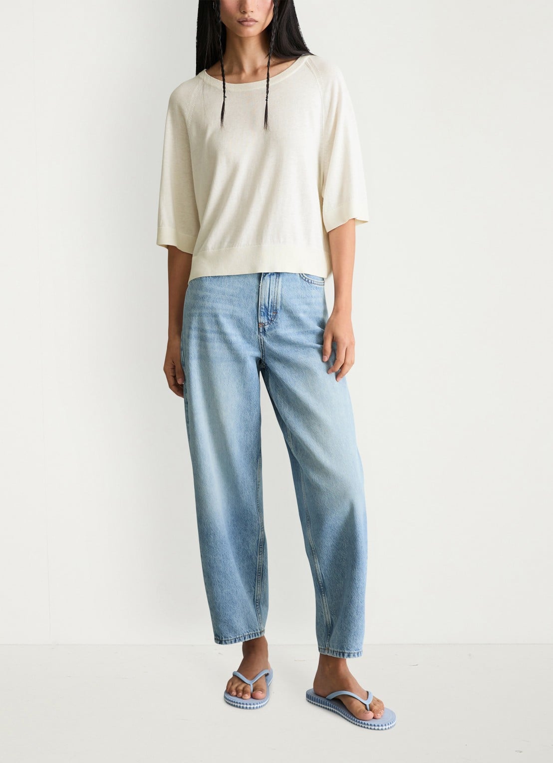 Marc O'Polo Denim Fijngebreide trui met vleermuis mouw - voorkant 4 creamy white-1173 / wit