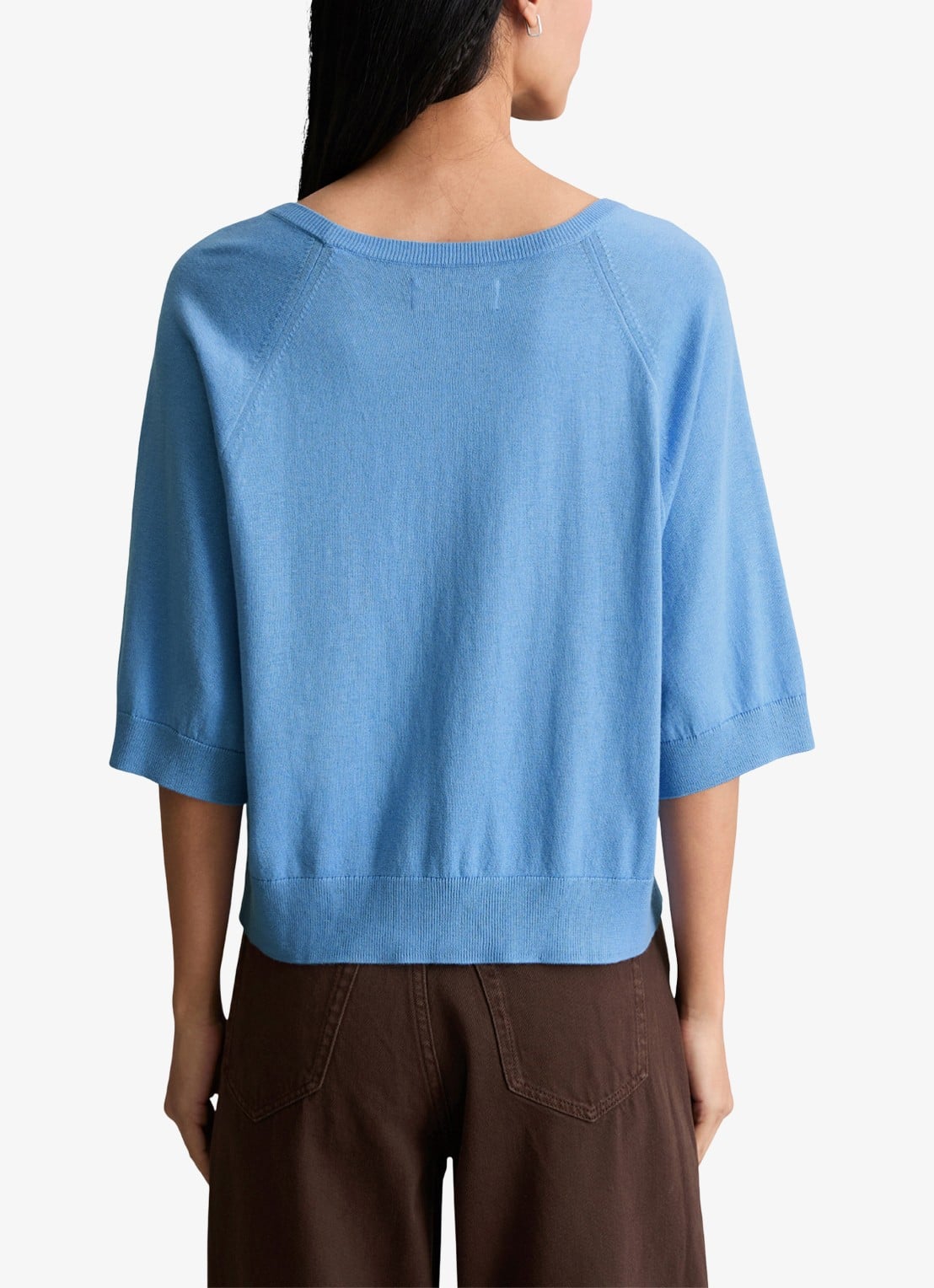 Marc O'Polo Denim Fijngebreide trui met vleermuis mouw - achterkant medium blue 4840-4840 / blauw