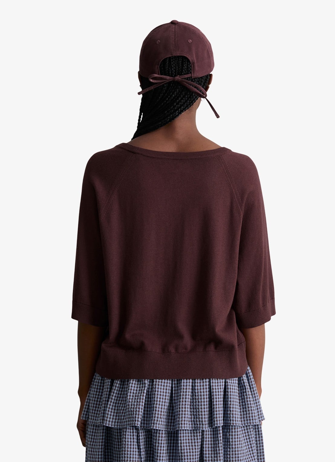 Marc O'Polo Denim Fijngebreide trui met vleermuis mouw - achterkant 5 burnt aubergine-6929 / paars