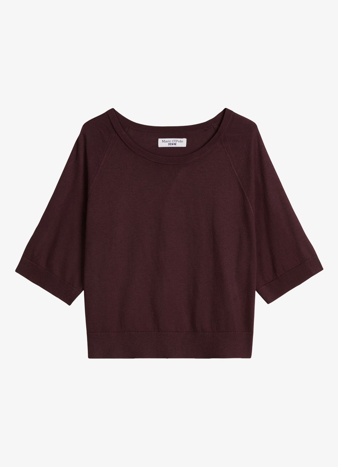Marc O'Polo Denim Fijngebreide trui met vleermuis mouw - voorkant 3 burnt aubergine-6929 / paars