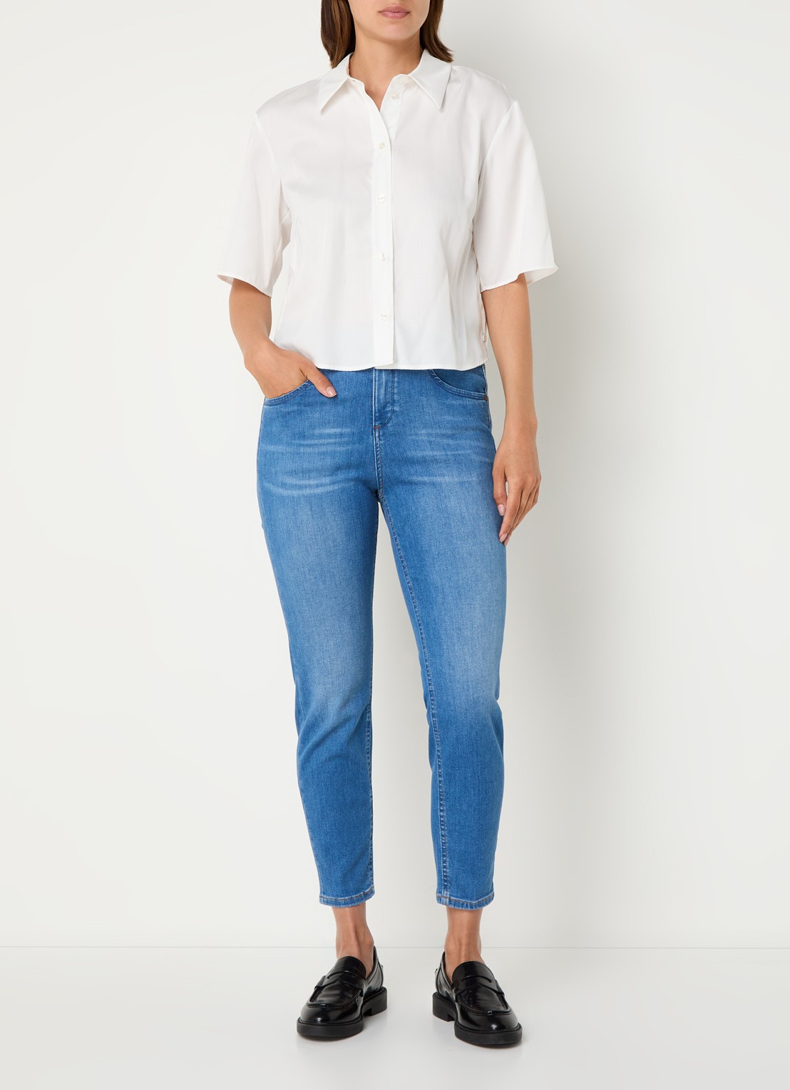 Marc O'Polo Denim Freja high waist tapered cropped jeans met medium wassing - voorkant 4 indigo