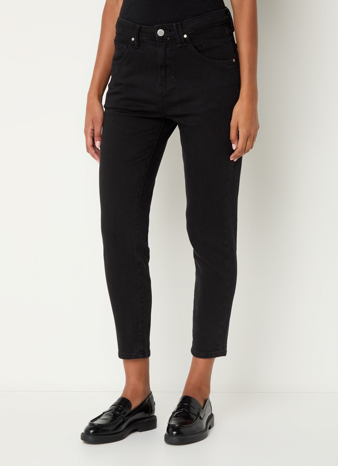 Marc O'Polo Denim Freja high waist tapered fit jeans van  katoen - detail 3 zwart