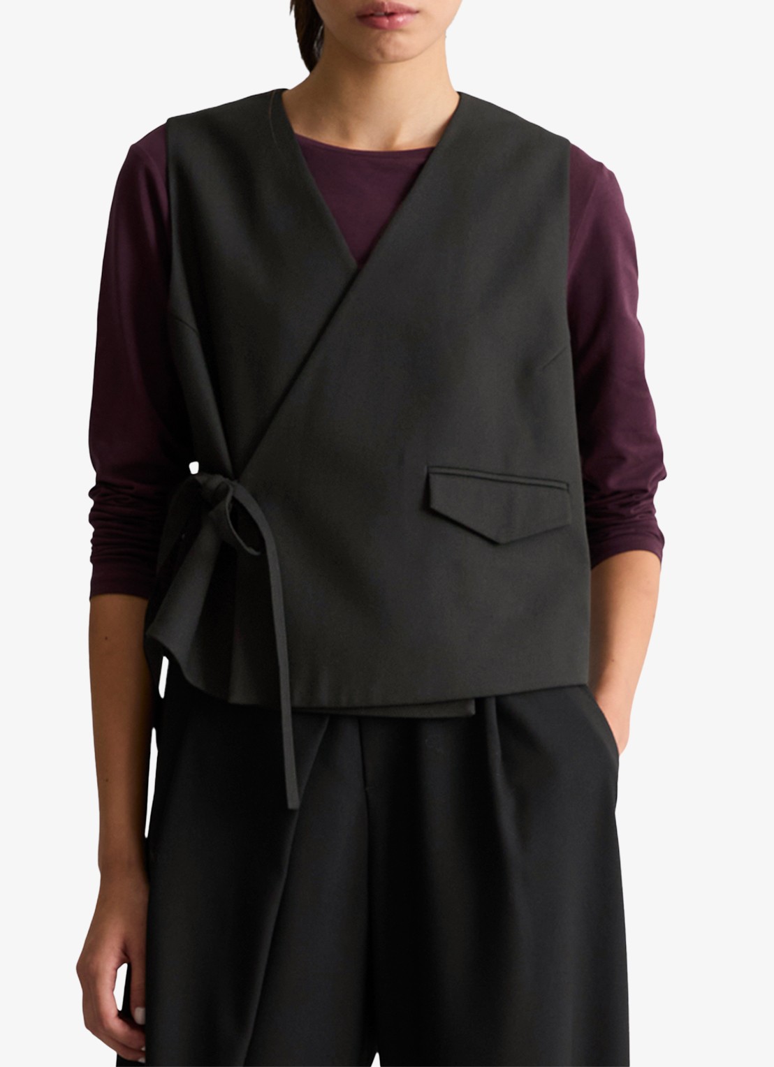 Marc O'Polo Denim Gilet met strikceintuur - detail 4 zwart