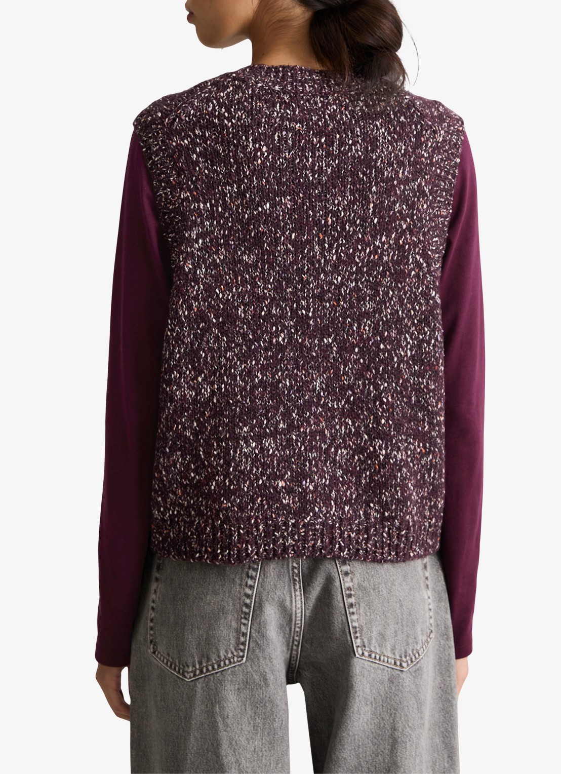 Marc O'Polo Denim Grofgebreid mouwloos vest in wolblend - achterkant bordeauxrood