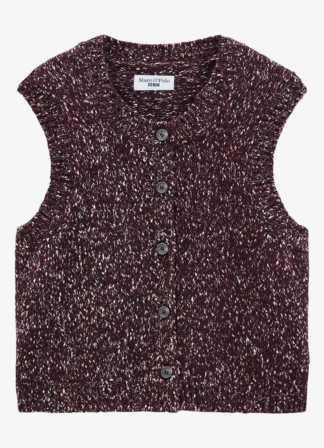 Marc O'Polo Denim Grofgebreid mouwloos vest in wolblend - voorkant 2 bordeauxrood