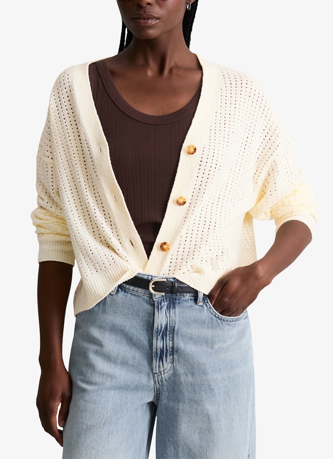 Marc O'Polo Denim Grofgebreid vest in katoenblend - detail creamy white-1173