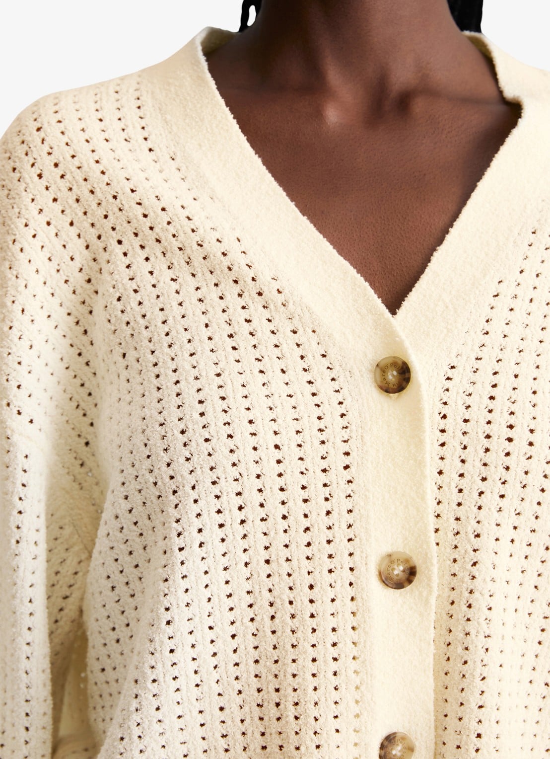 Marc O'Polo Denim Grofgebreid vest in katoenblend - detail 2 creamy white-1173
