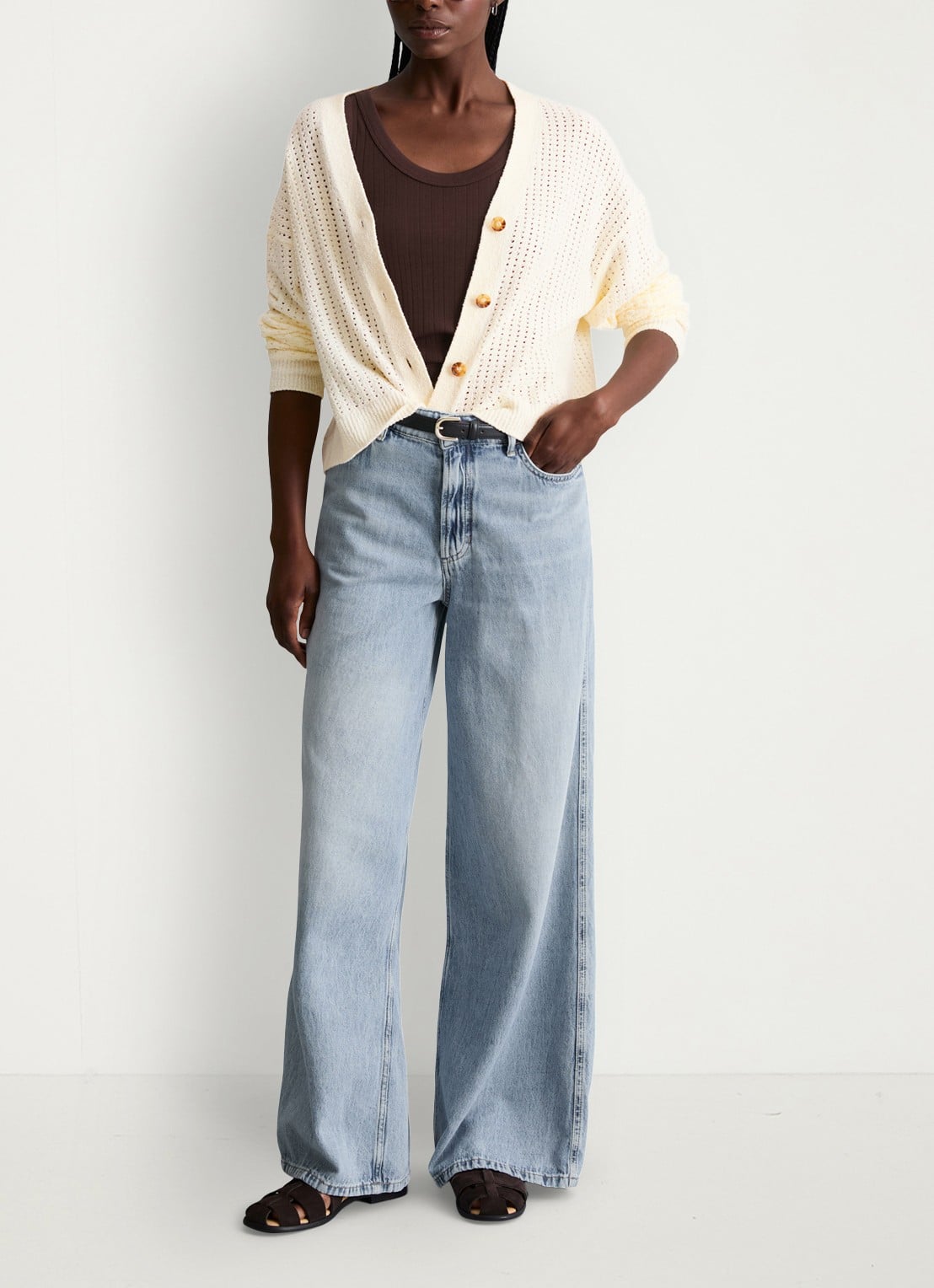 Marc O'Polo Denim Grofgebreid vest in katoenblend - voorkant 5 creamy white-1173