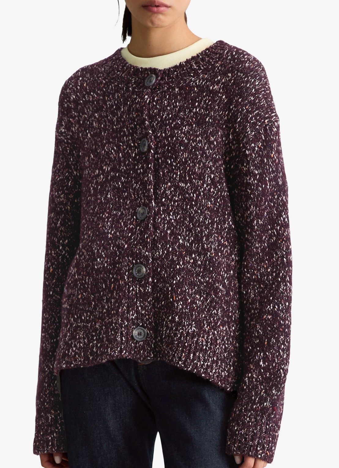 Marc O'Polo Denim Grofgebreid vest met gemêleerd dessin - detail 4 aubergine