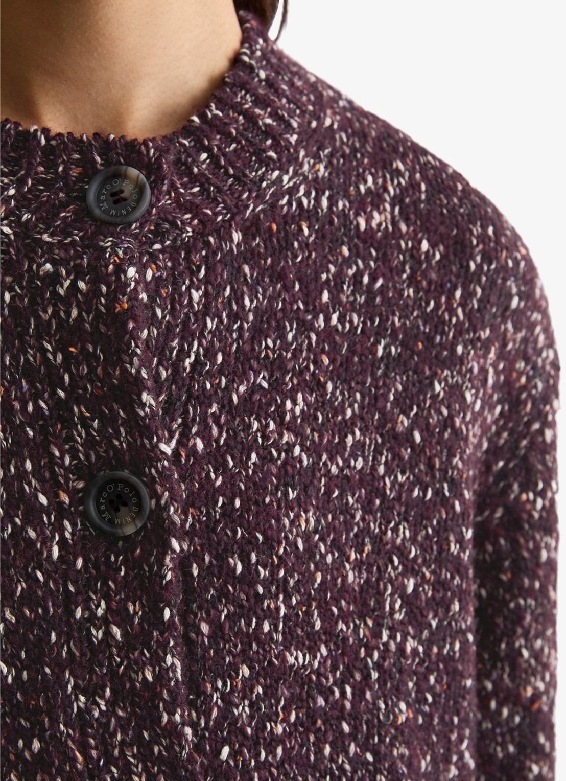 Marc O'Polo Denim Grofgebreid vest met gemêleerd dessin - detail 5 aubergine