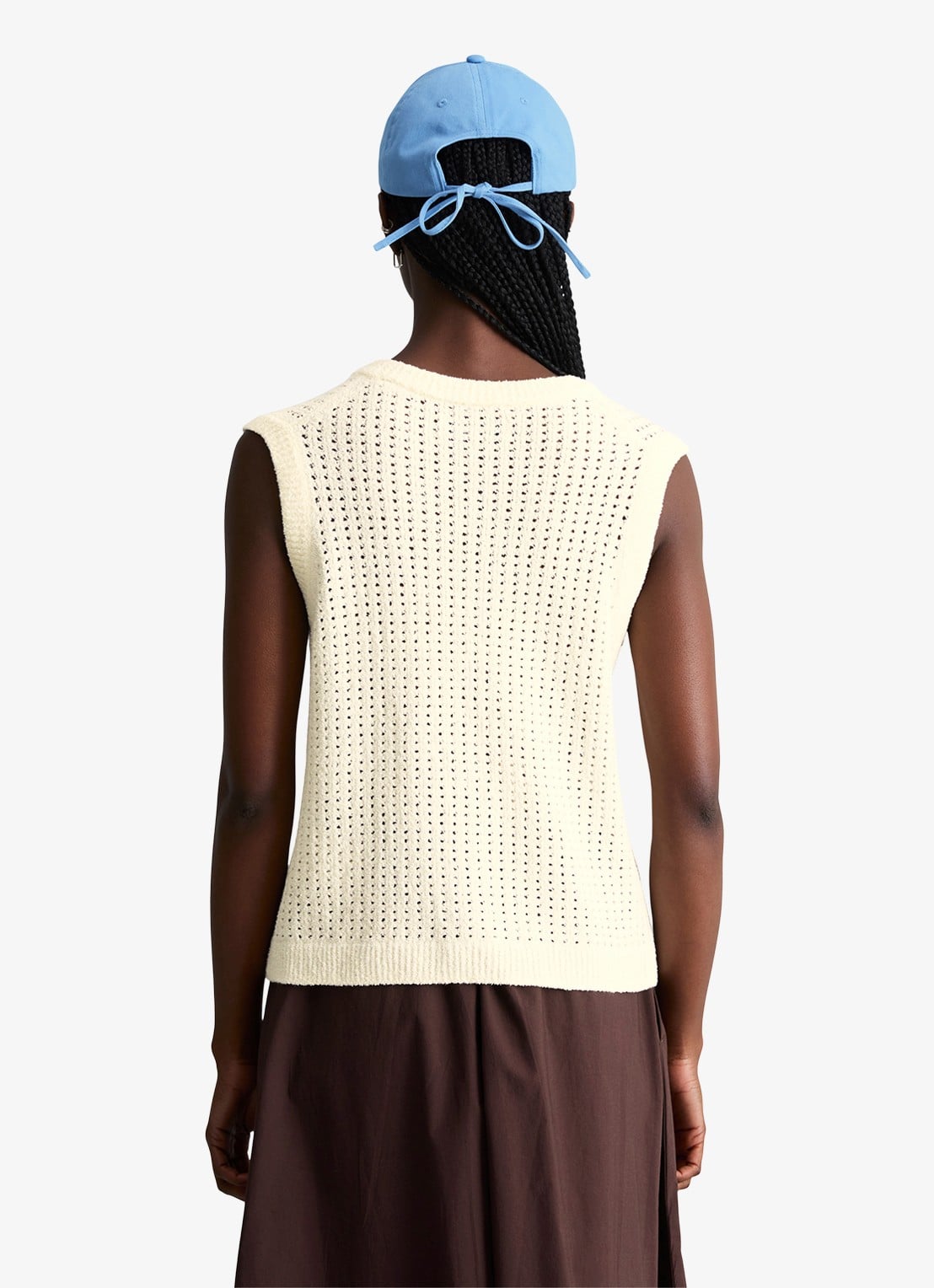 Marc O'Polo Denim Grofgebreid vest met opengewerkt dessin - achterkant 5 creamy white-1173 / wit