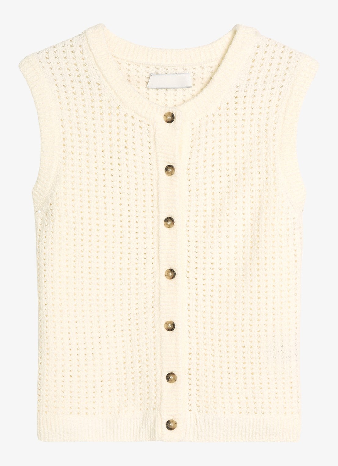 Marc O'Polo Denim Grofgebreid vest met opengewerkt dessin - voorkant 3 creamy white-1173 / wit
