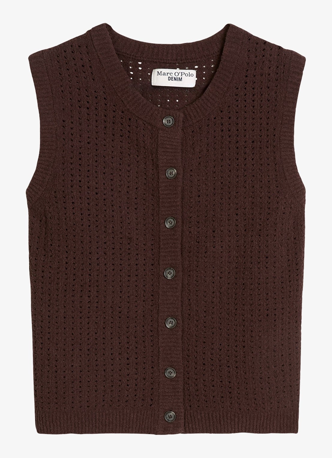 Marc O'Polo Denim Grofgebreid vest met opengewerkt dessin - voorkant 3 burnt aubergine-6929 / paars