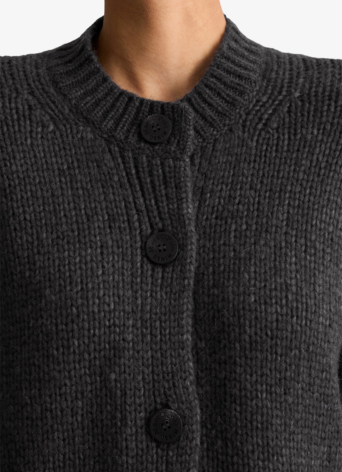 Marc O'Polo Denim Grofgebreid vest met ribstructuur - detail 2 donkergrijs