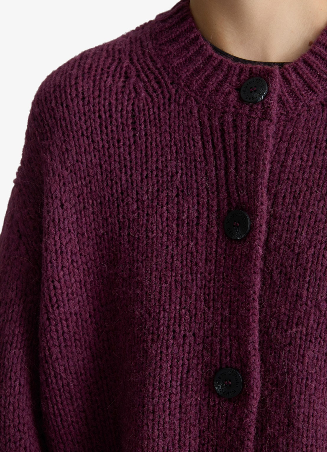Marc O'Polo Denim Grofgebreid vest met ribstructuur - detail 2 aubergine