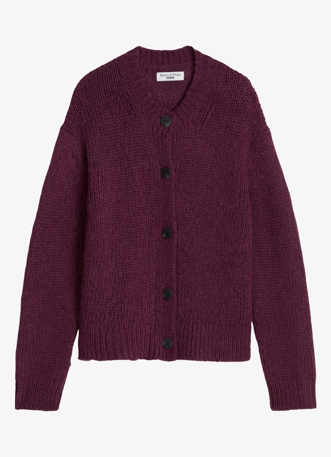 Marc O'Polo Denim Grofgebreid vest met ribstructuur - voorkant 4 aubergine