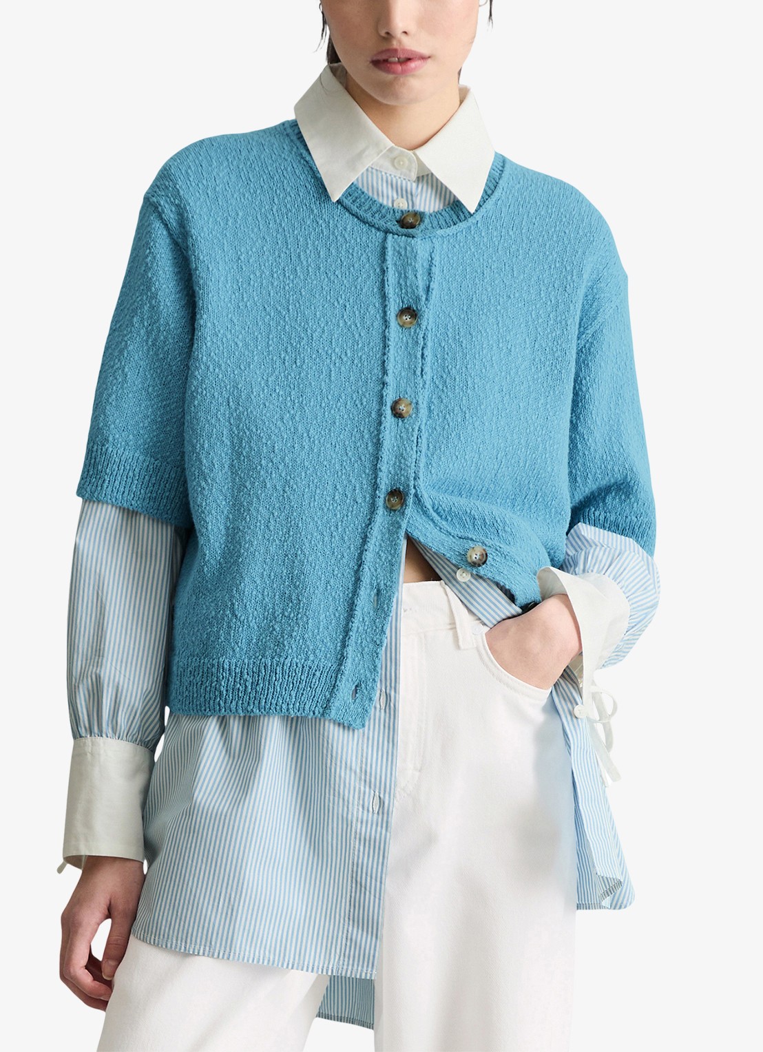 Marc O'Polo Denim Grofgebreid vest met ronde hals - detail 2 blue dawn/5429