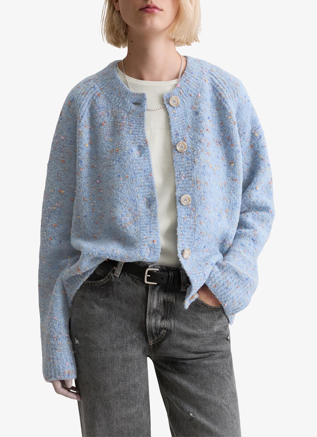 Marc O'Polo Denim Grofgebreid vest met textuur - detail 4 lichtblauw