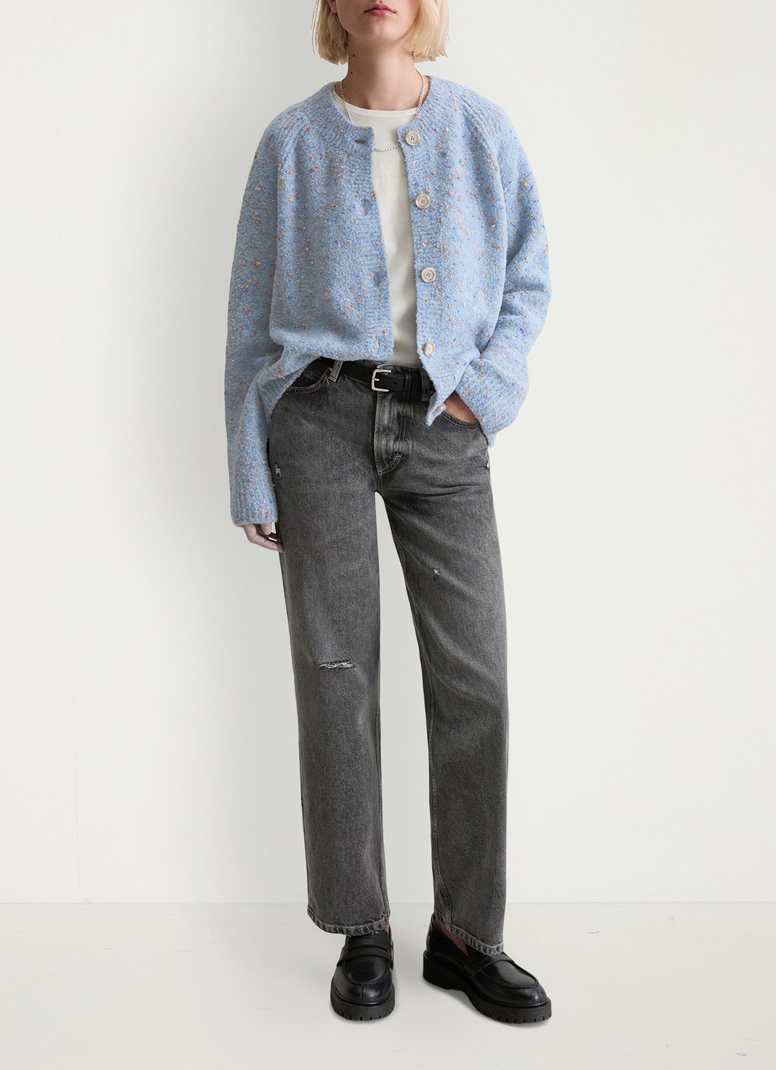 Marc O'Polo Denim Grofgebreid vest met textuur - voorkant 3 lichtblauw