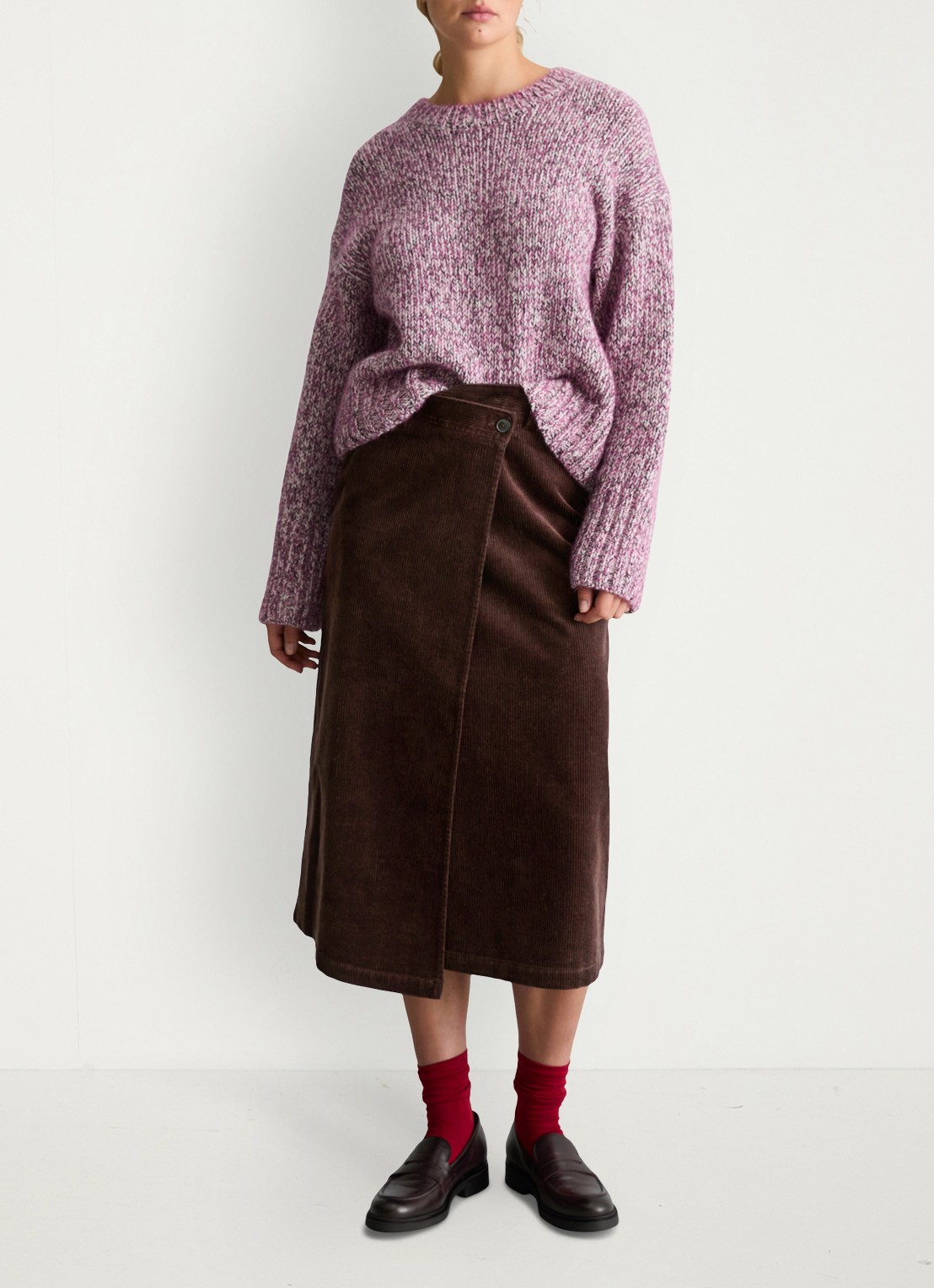 Marc O'Polo Denim Grofgebreide trui in wolblend  - voorkant 5 roze