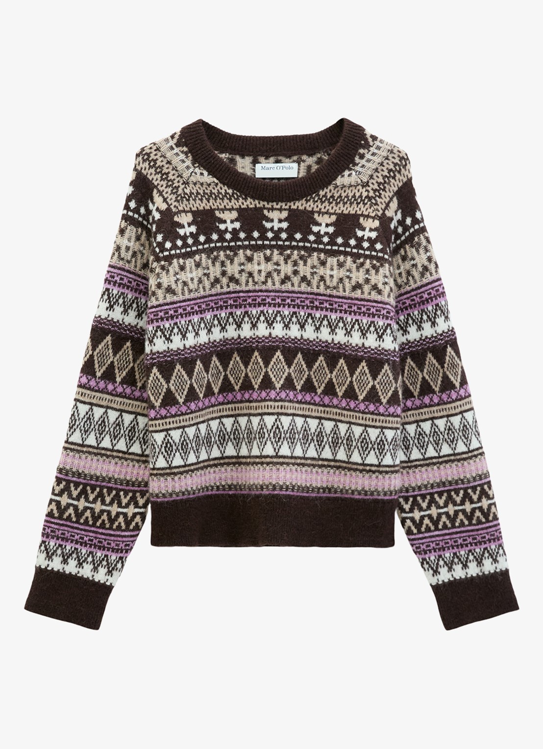 Marc O'Polo Denim Grofgebreide trui met grafische print - voorkant 4 bruin