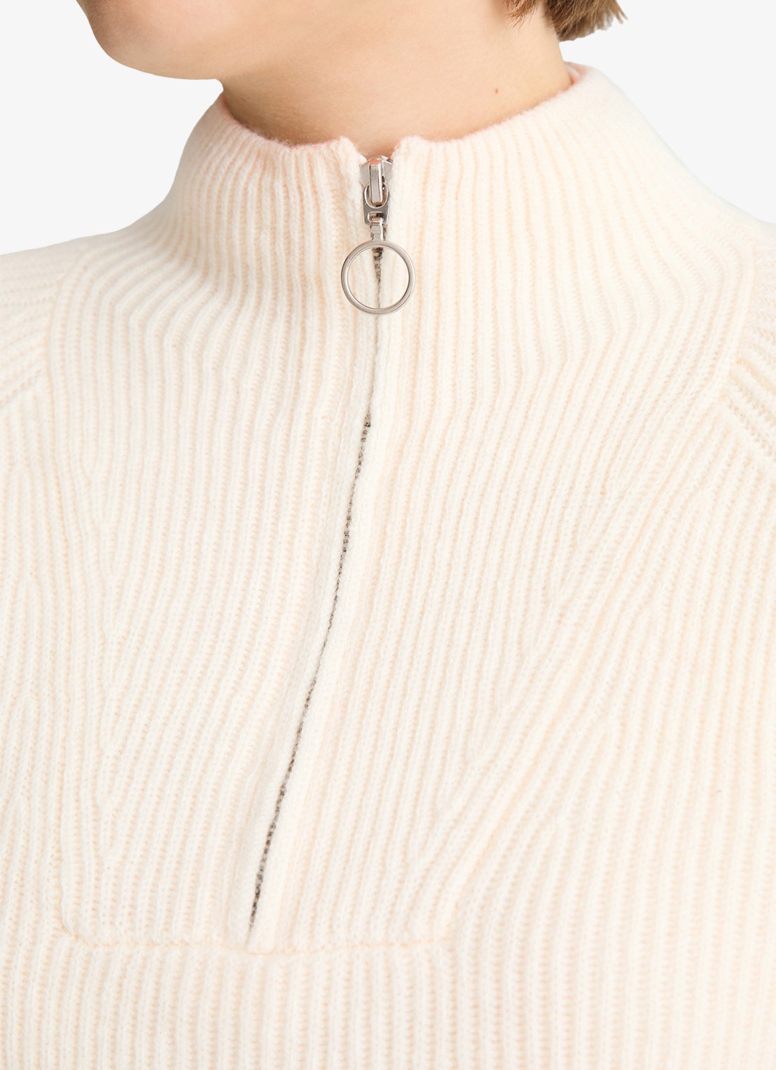Marc O'Polo Denim Grofgebreide trui met halve rits - detail 2 gebroken wit