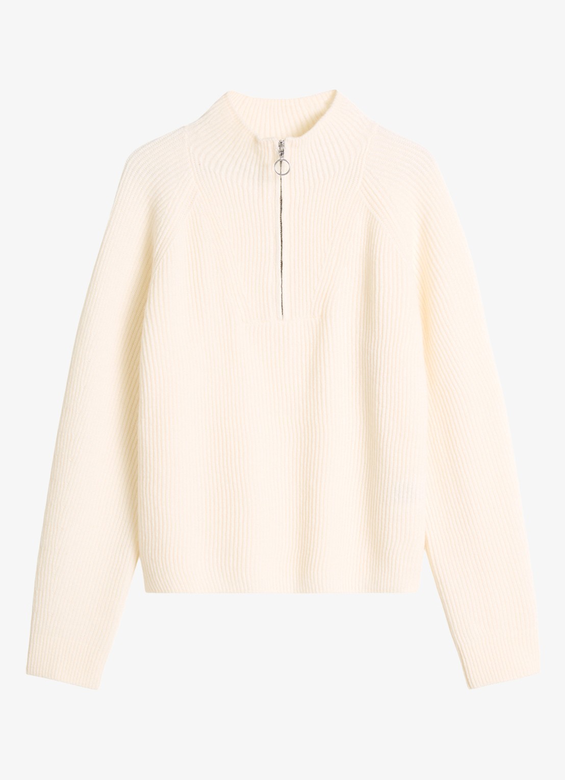 Marc O'Polo Denim Grofgebreide trui met halve rits - voorkant 4 gebroken wit