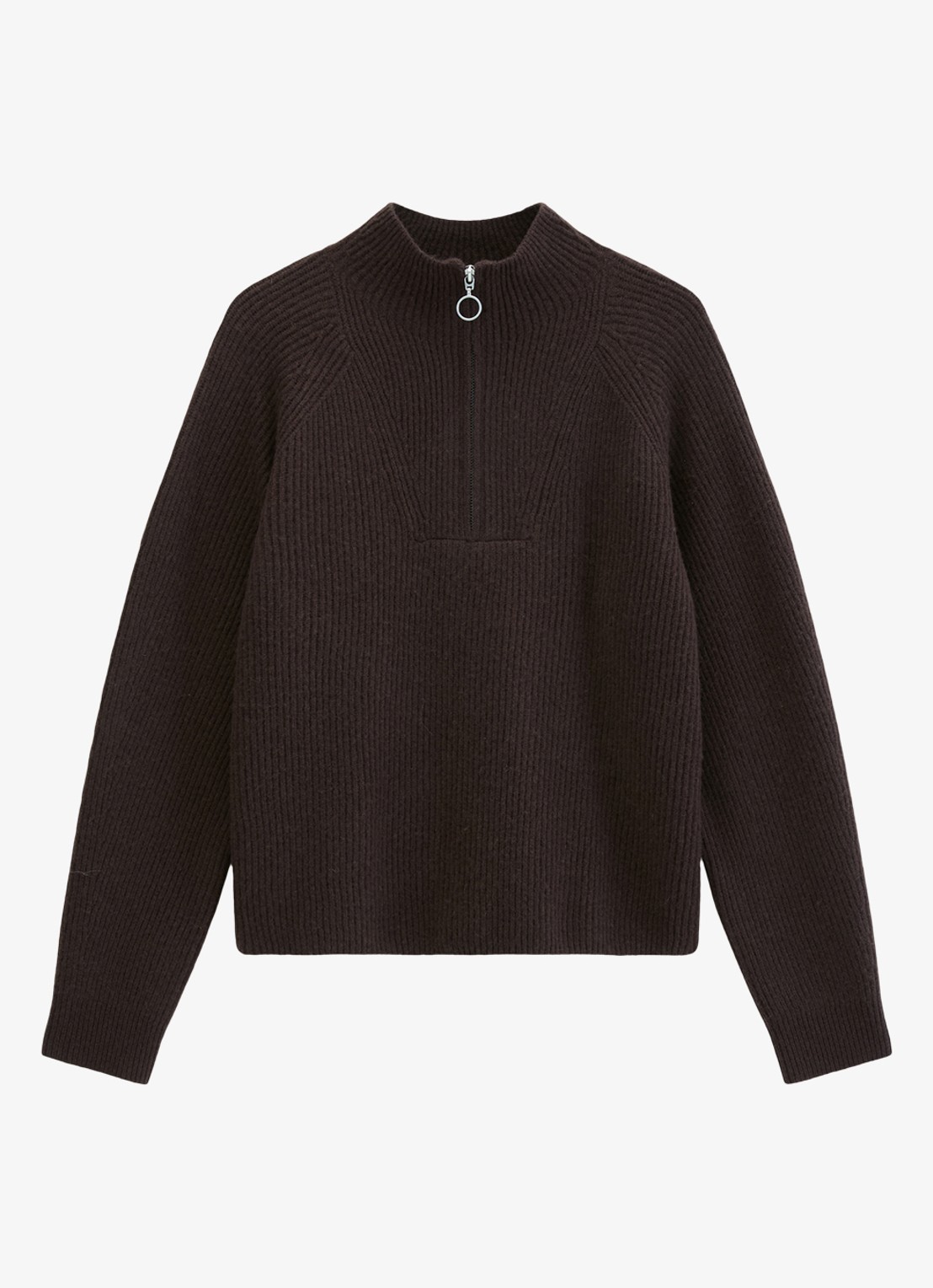 Marc O'Polo Denim Grofgebreide trui met halve rits - voorkant 2 donkerbruin