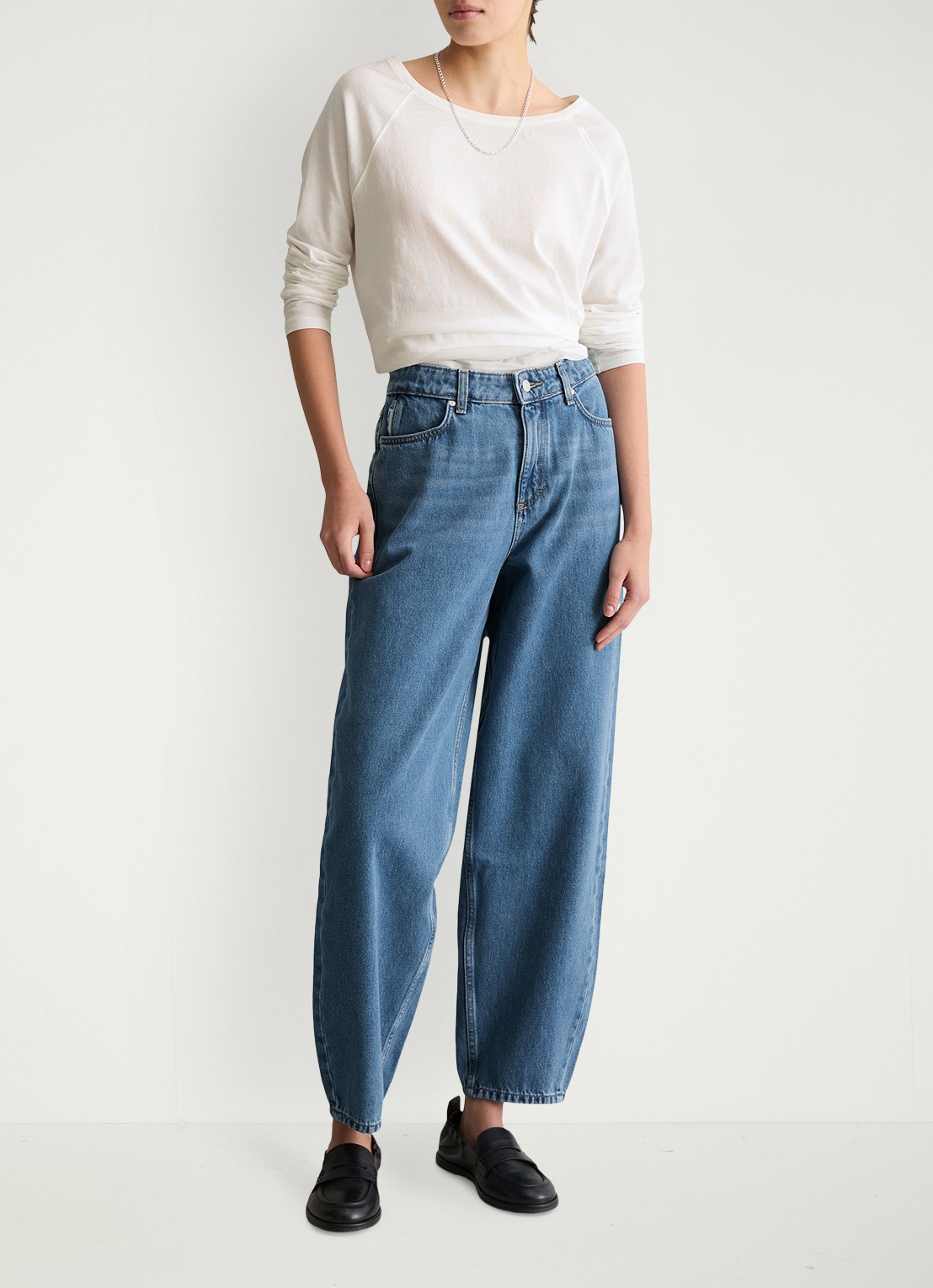 Marc O'Polo Denim High waist balloon fit jeans met steekzakken - voorkant 2 indigo