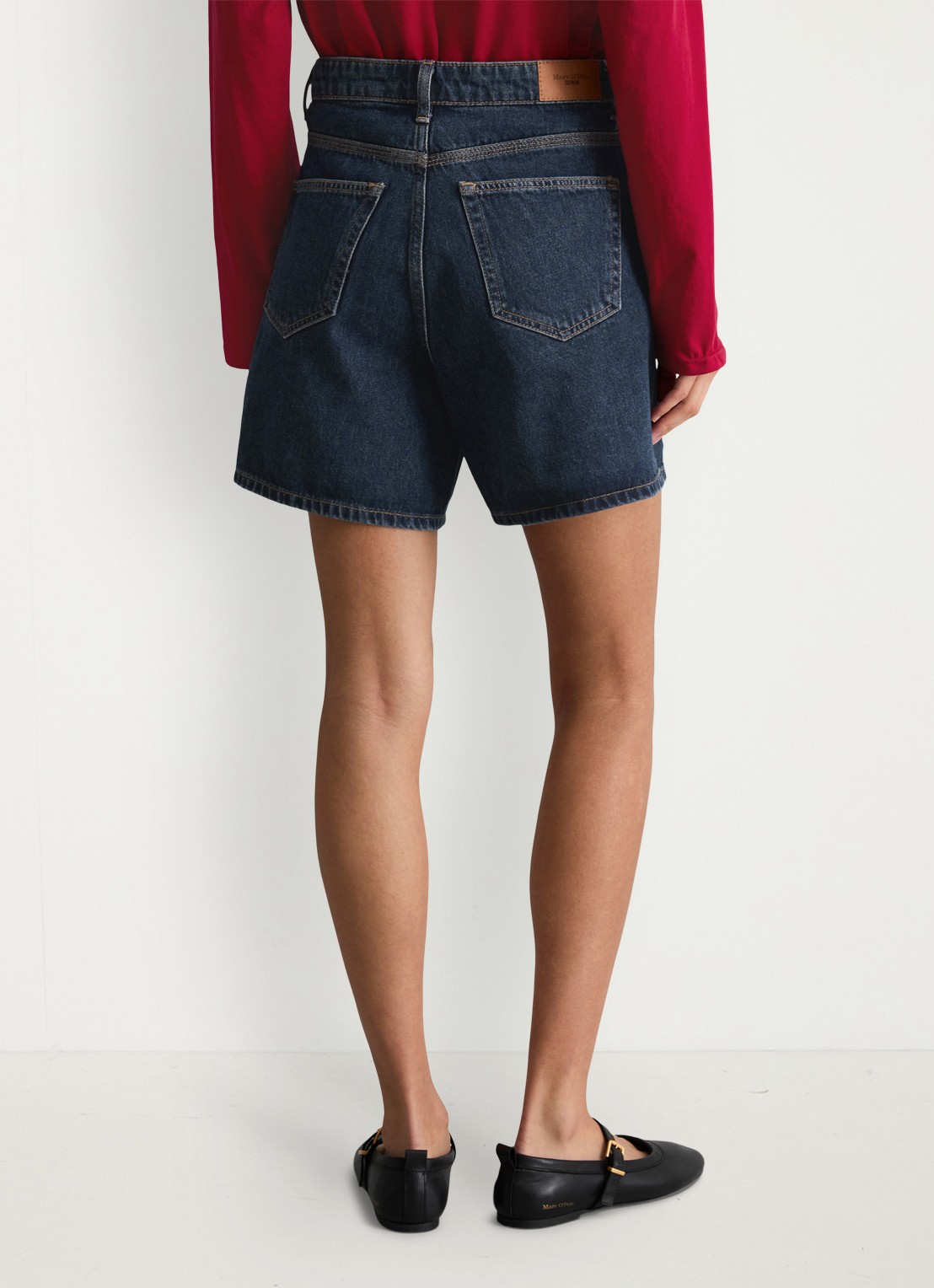 Marc O'Polo Denim High waist loose fit korte broek van denim - achterkant donkerblauw