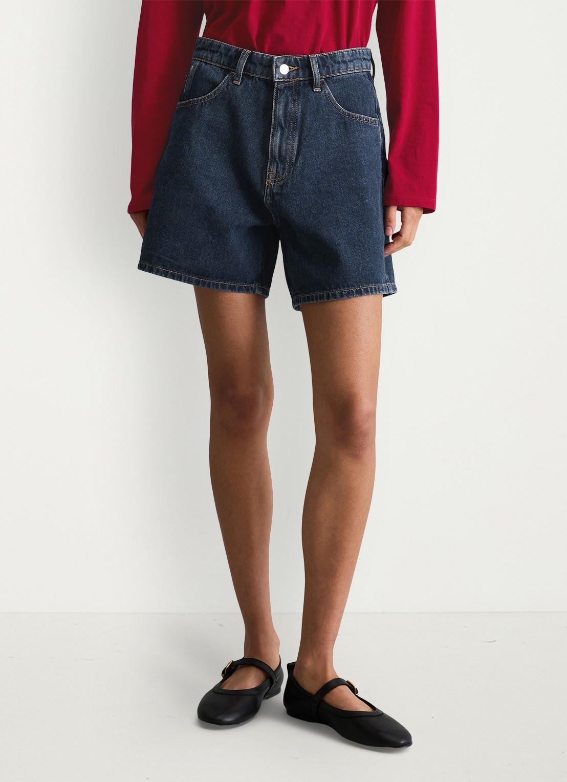 Marc O'Polo Denim High waist loose fit korte broek van denim - detail 2 donkerblauw