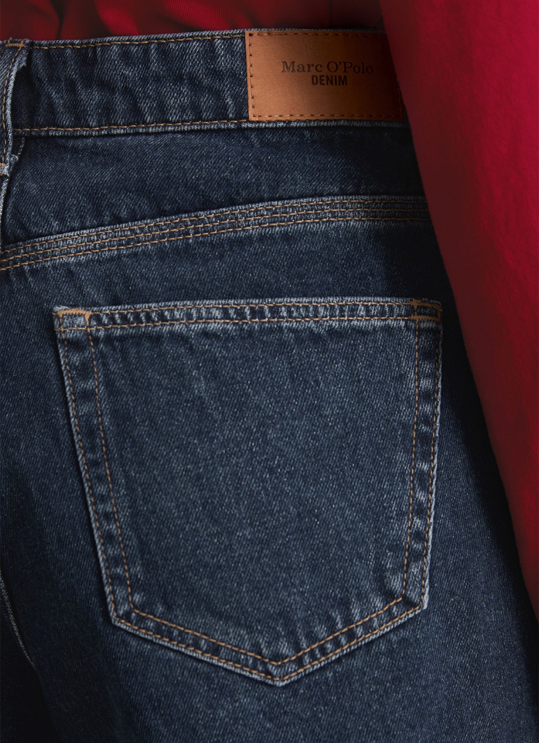 Marc O'Polo Denim High waist loose fit korte broek van denim - detail 3 donkerblauw