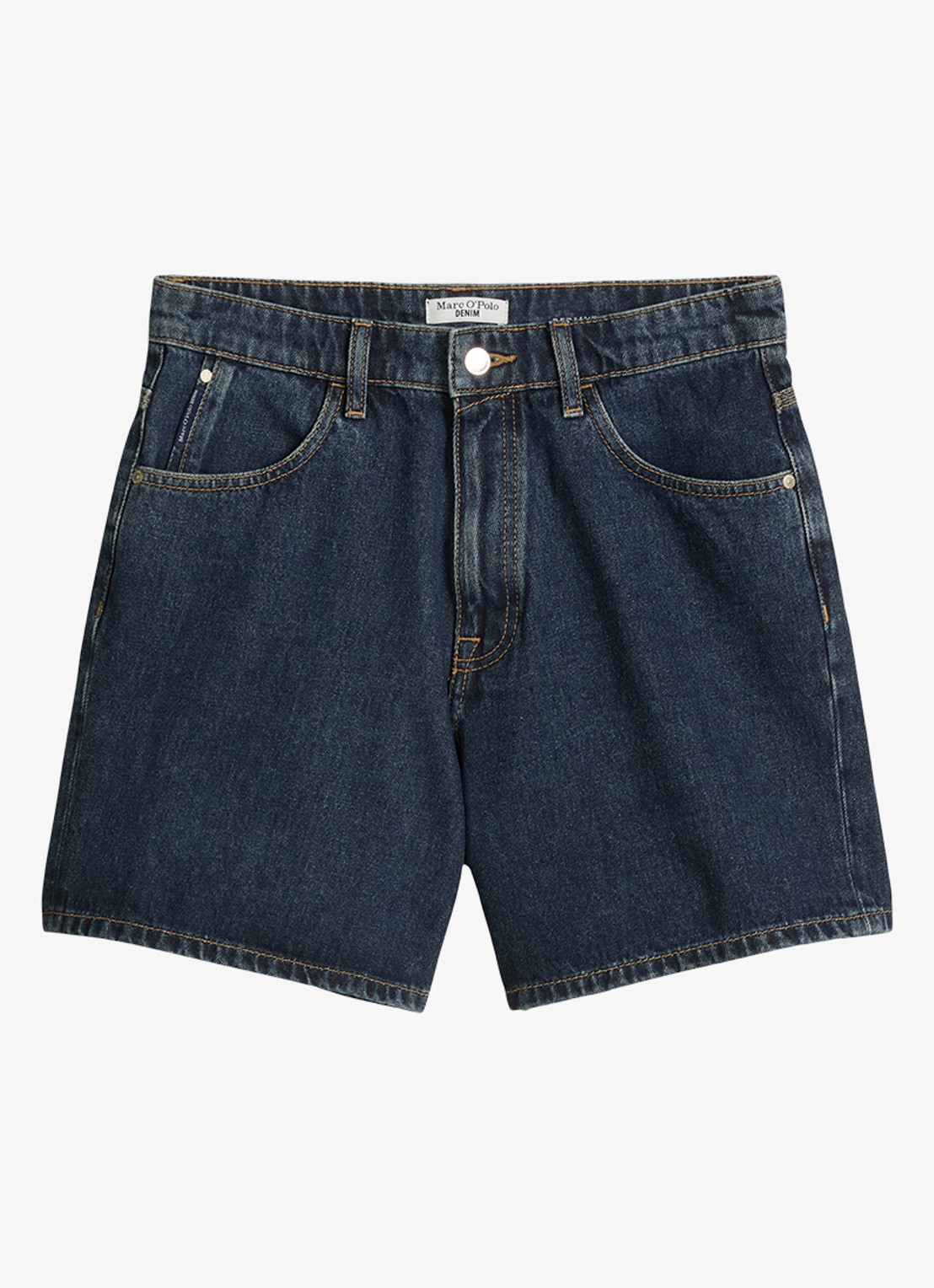 Marc O'Polo Denim High waist loose fit korte broek van denim - voorkant 4 donkerblauw