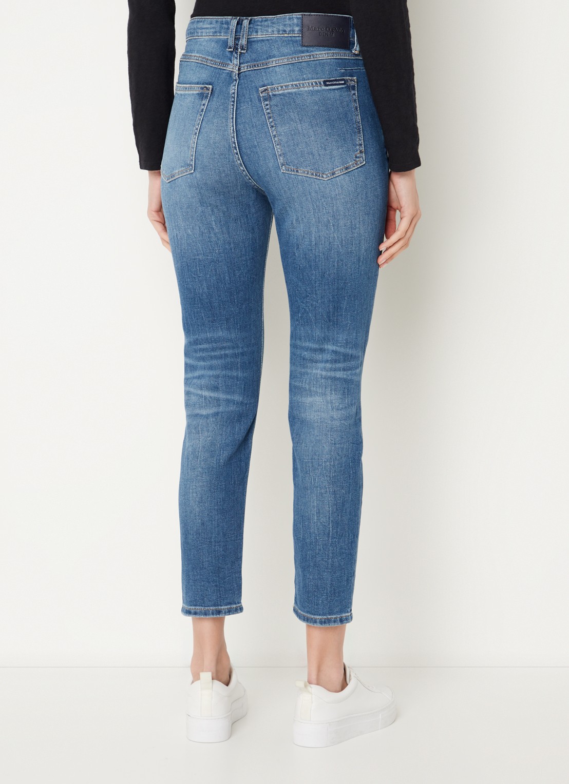 Marc O'Polo Denim High waist slim fit jeans van  katoen met medium wassing - achterkant 5 indigo