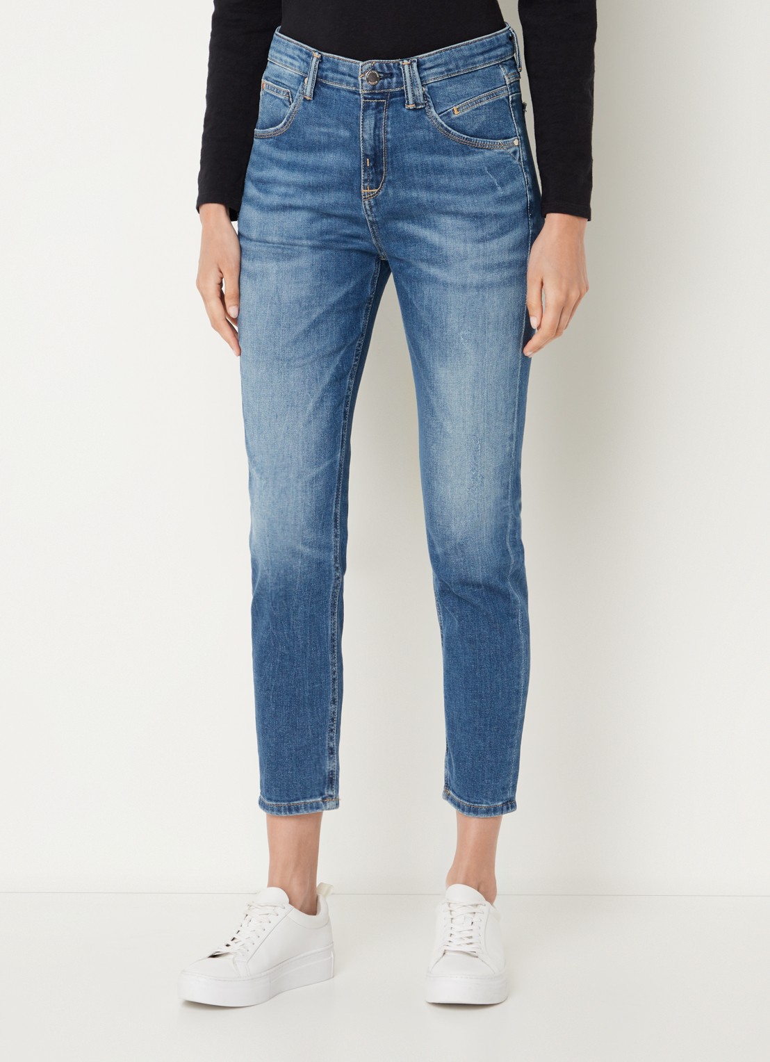 Marc O'Polo Denim High waist slim fit jeans van  katoen met medium wassing - detail 3 indigo