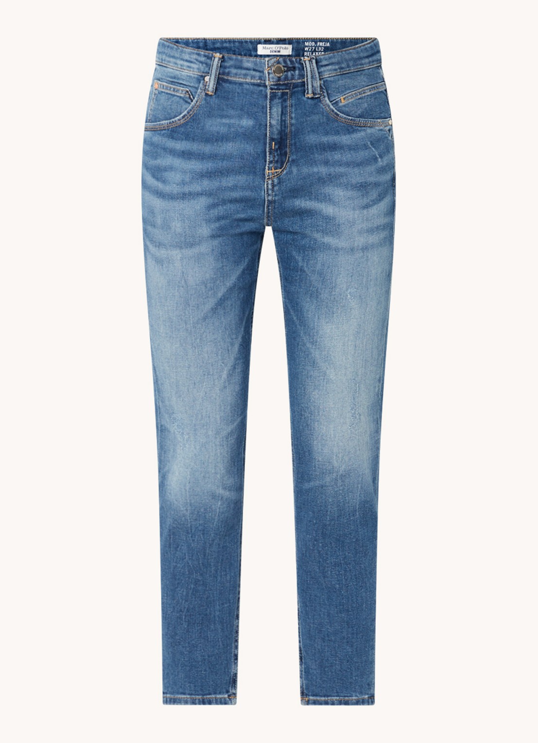 Marc O'Polo Denim High waist slim fit jeans van  katoen met medium wassing - voorkant indigo