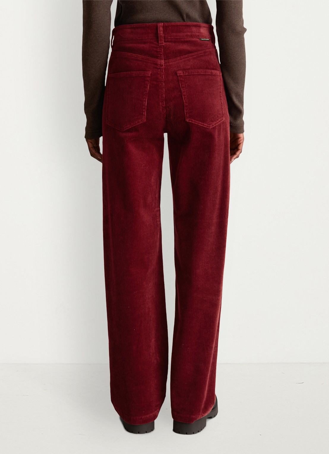 Marc O'Polo Denim High waist straight fit broek van corduroy - achterkant donkerrood
