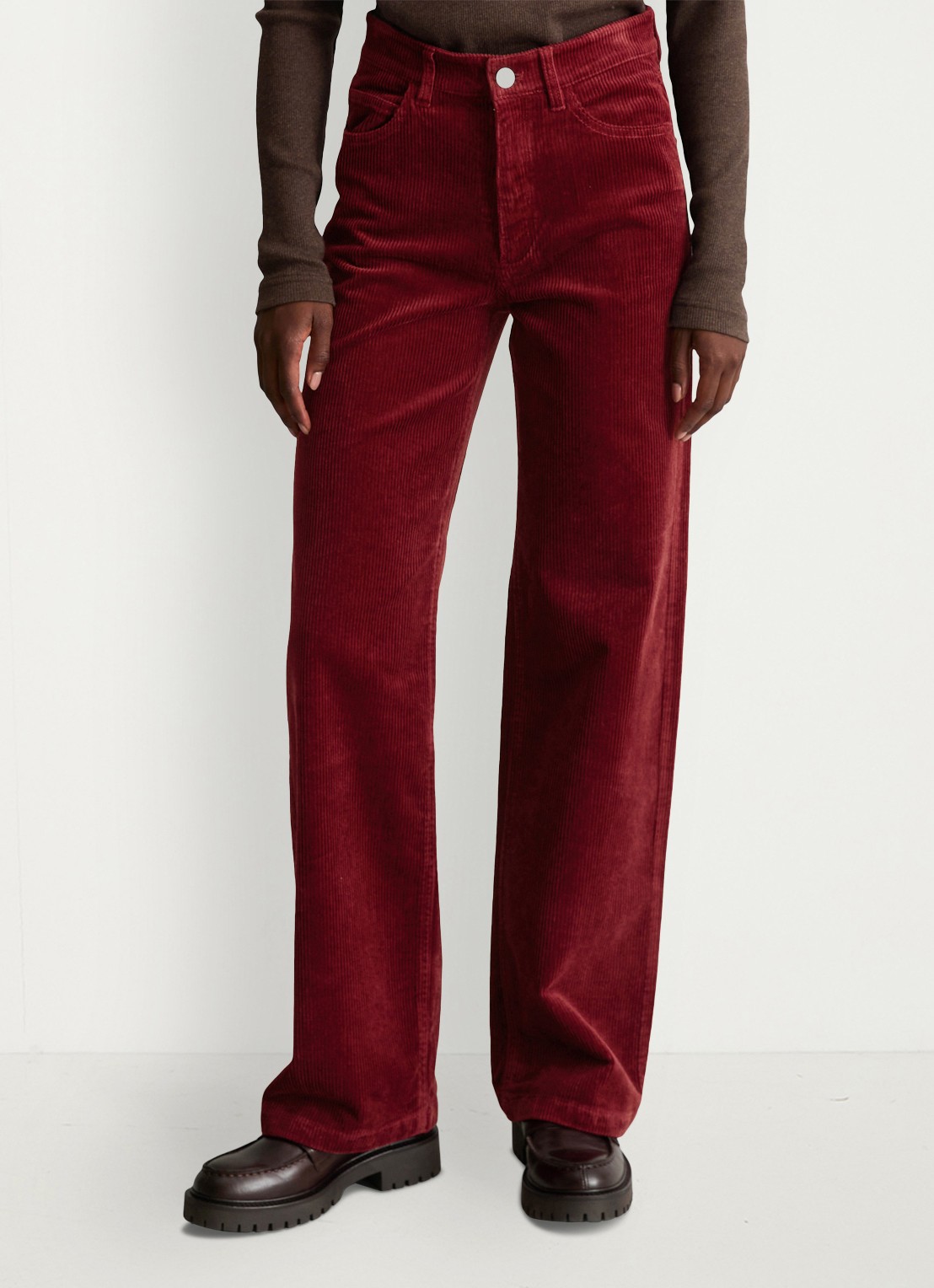 Marc O'Polo Denim High waist straight fit broek van corduroy - detail 4 donkerrood