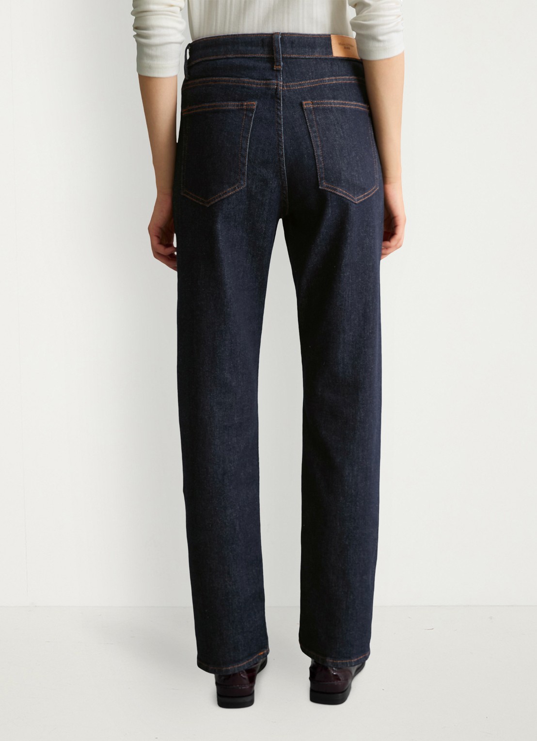 Marc O'Polo Denim High waist straight fit jeans met donkere wassing - achterkant 3 donkerblauw