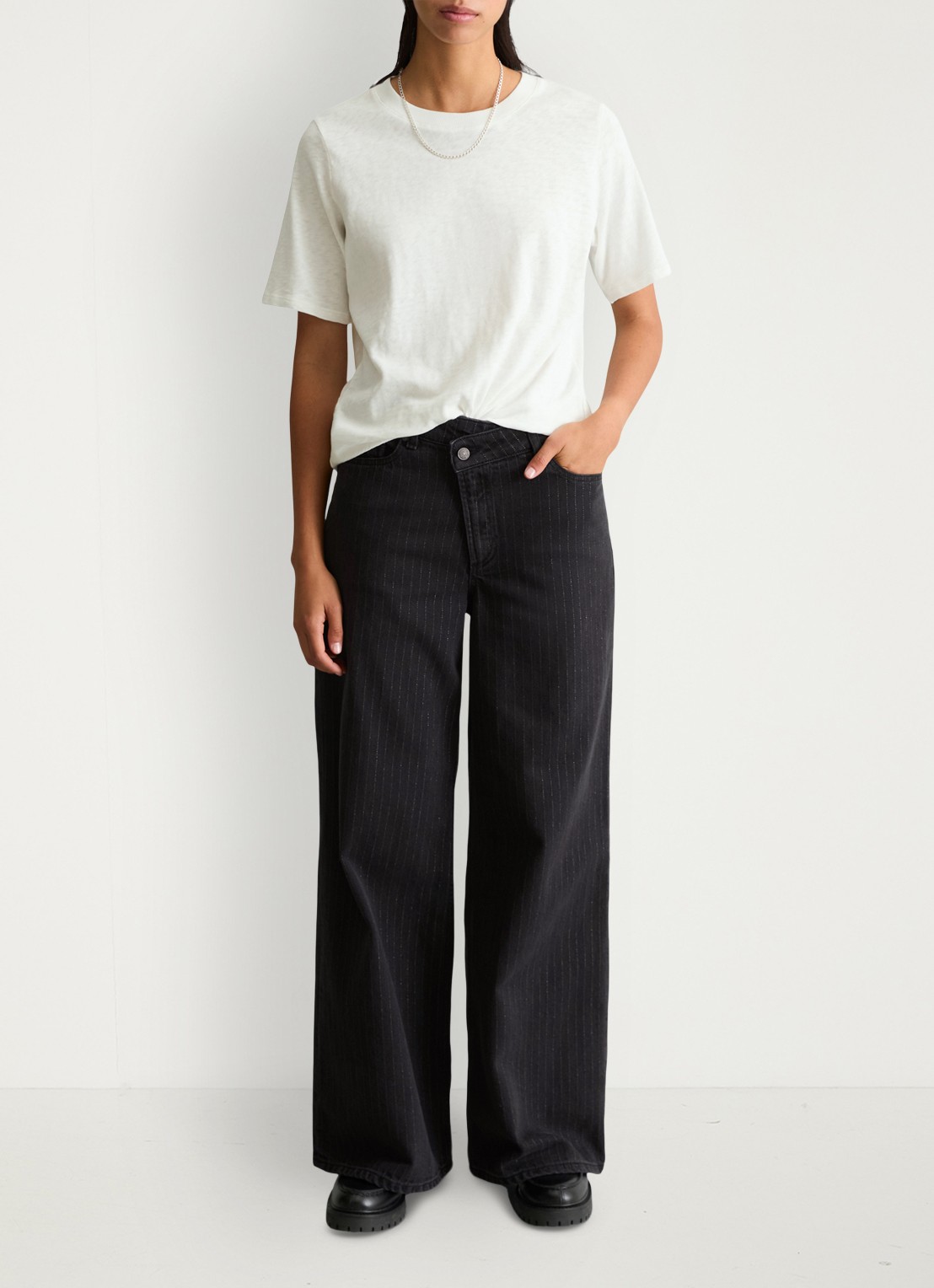 Marc O'Polo Denim High waist straight leg jeans met gekleurde wassing - voorkant 5 donkergrijs