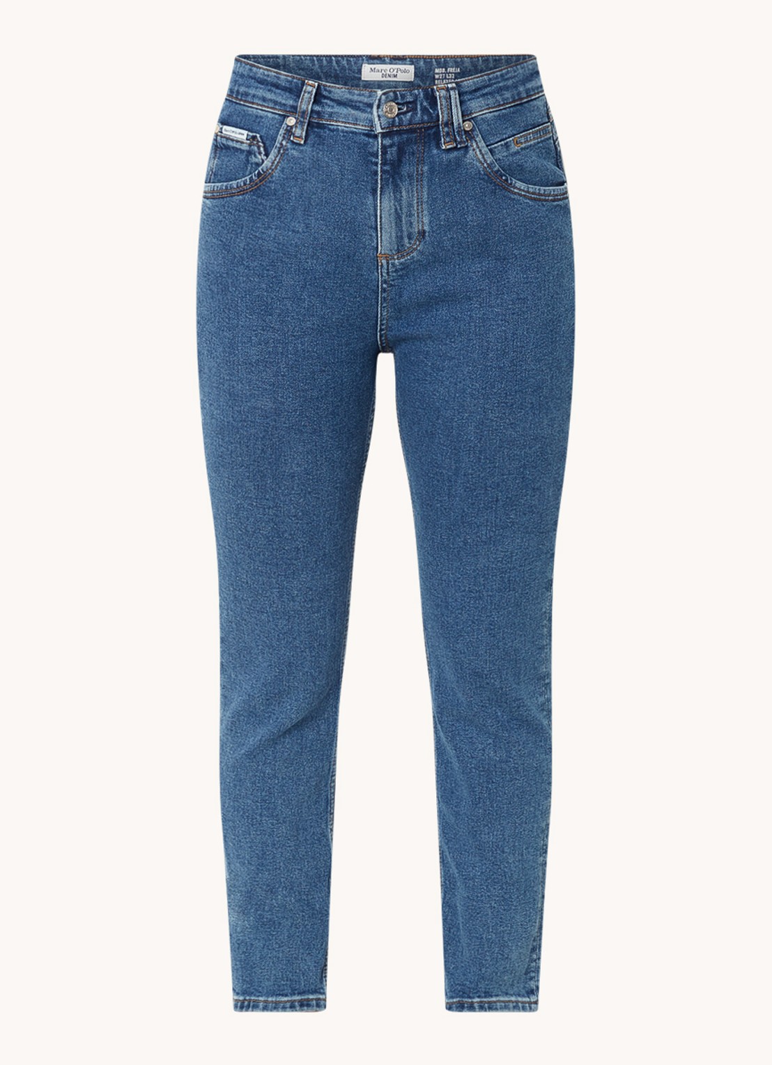 Marc O'Polo Denim High waist tapered fit jeans van  katoen met medium wassing - voorkant 3 indigo