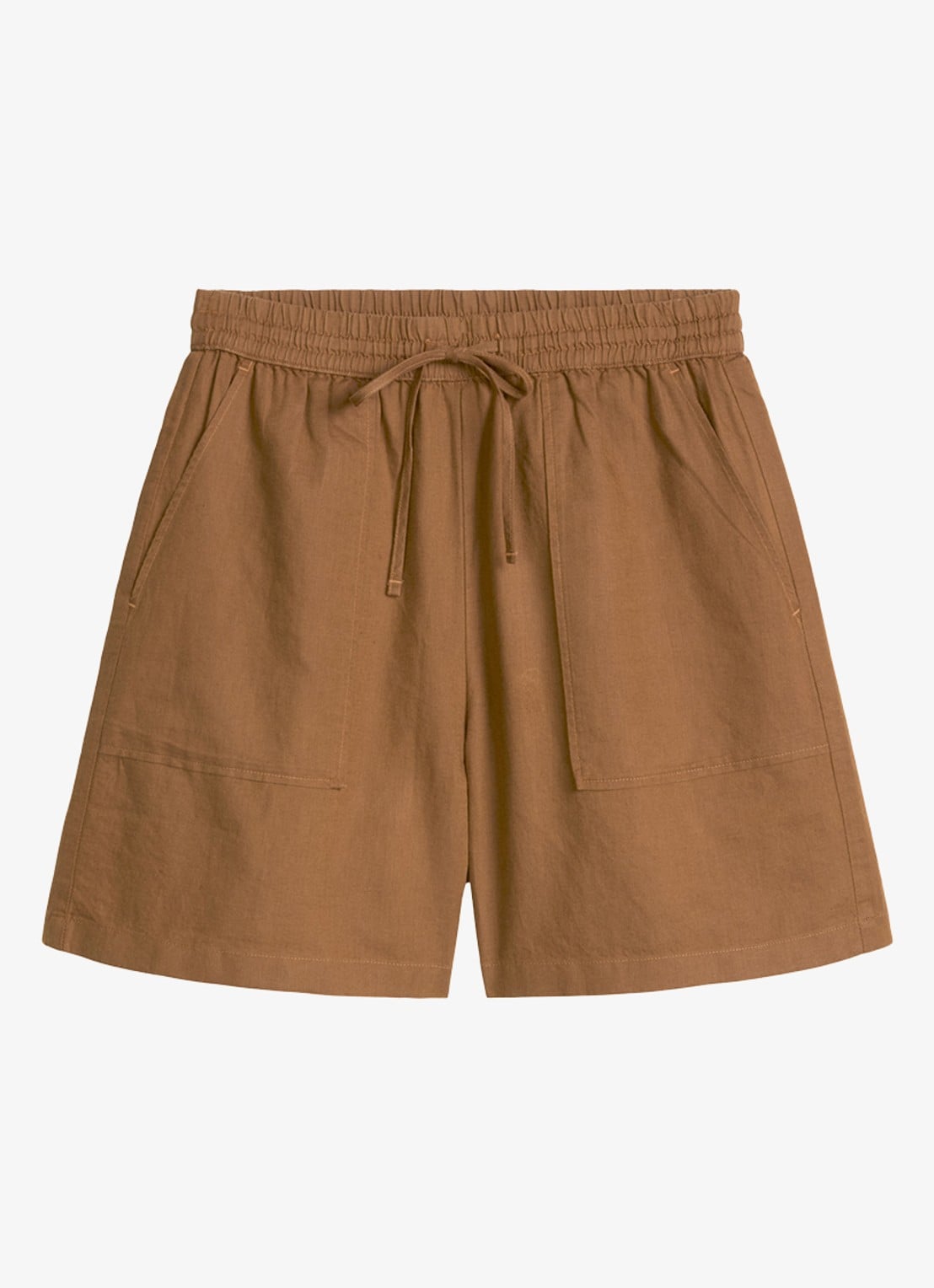 Marc O'Polo Denim High waist wide fit korte broek met steekzakken - voorkant 2 umbra brown-1624 / bruin