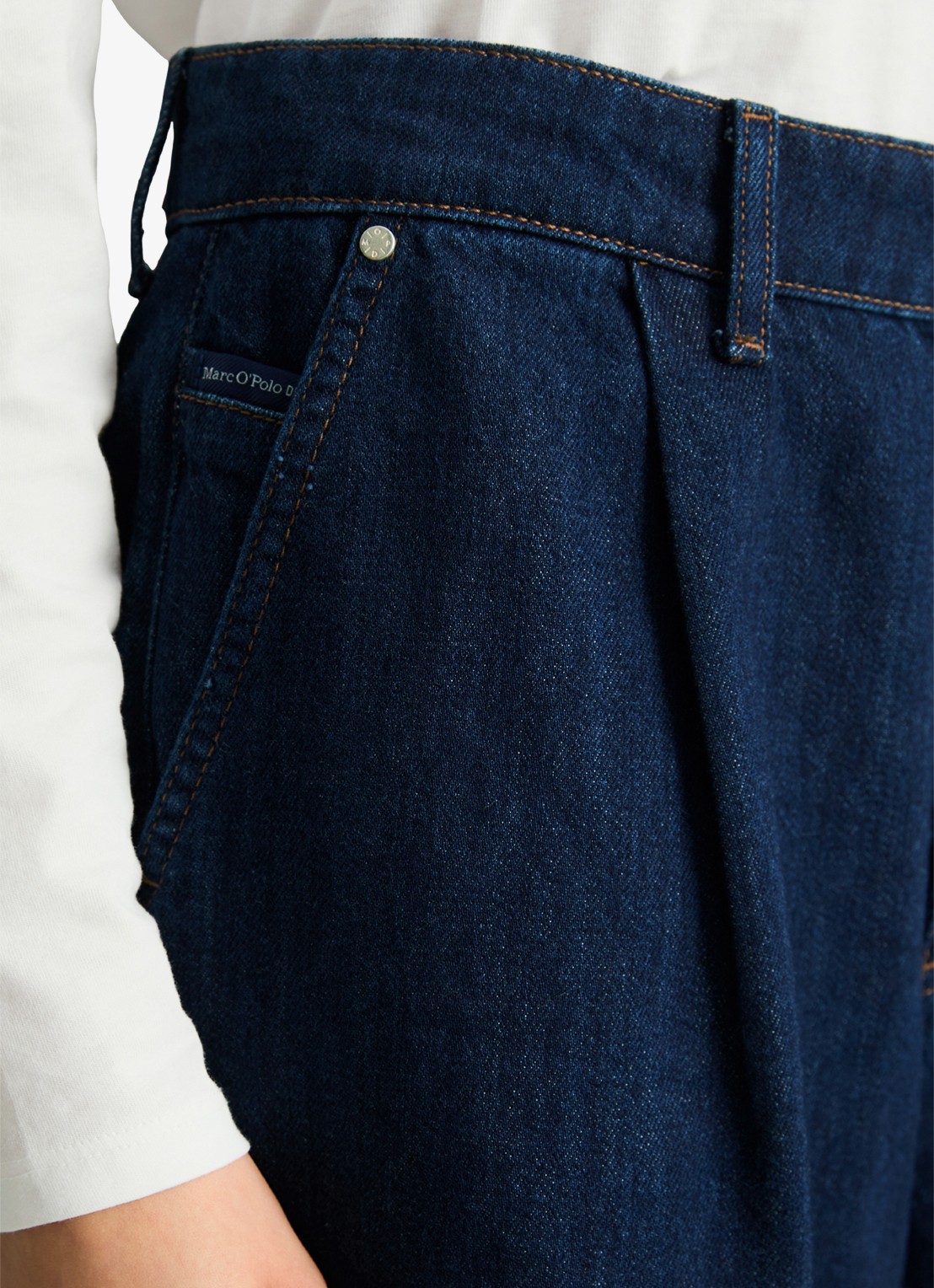 Marc O'Polo Denim High waist wide fit korte broek van denim - detail 5 donkerblauw