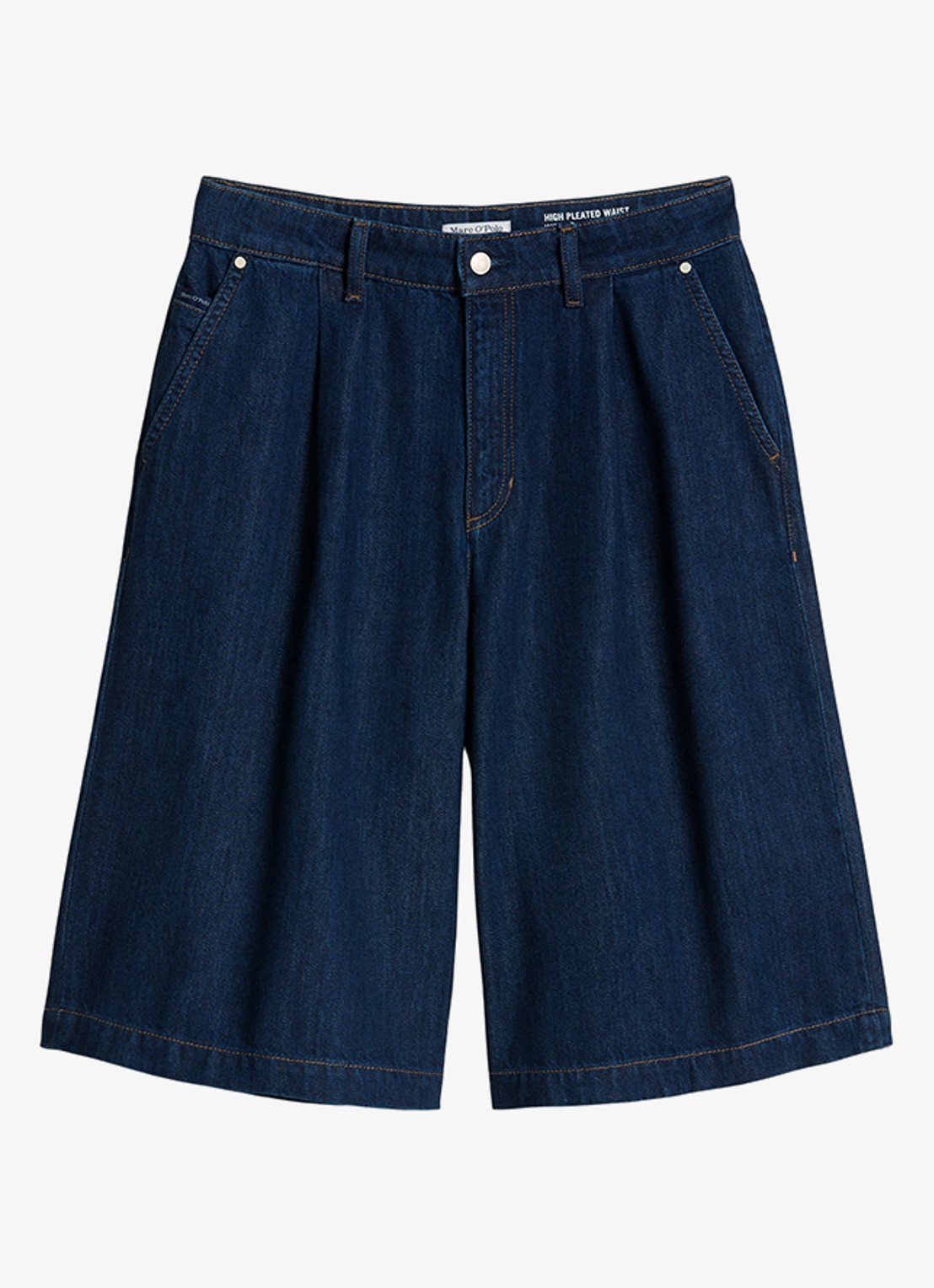 Marc O'Polo Denim High waist wide fit korte broek van denim - voorkant donkerblauw