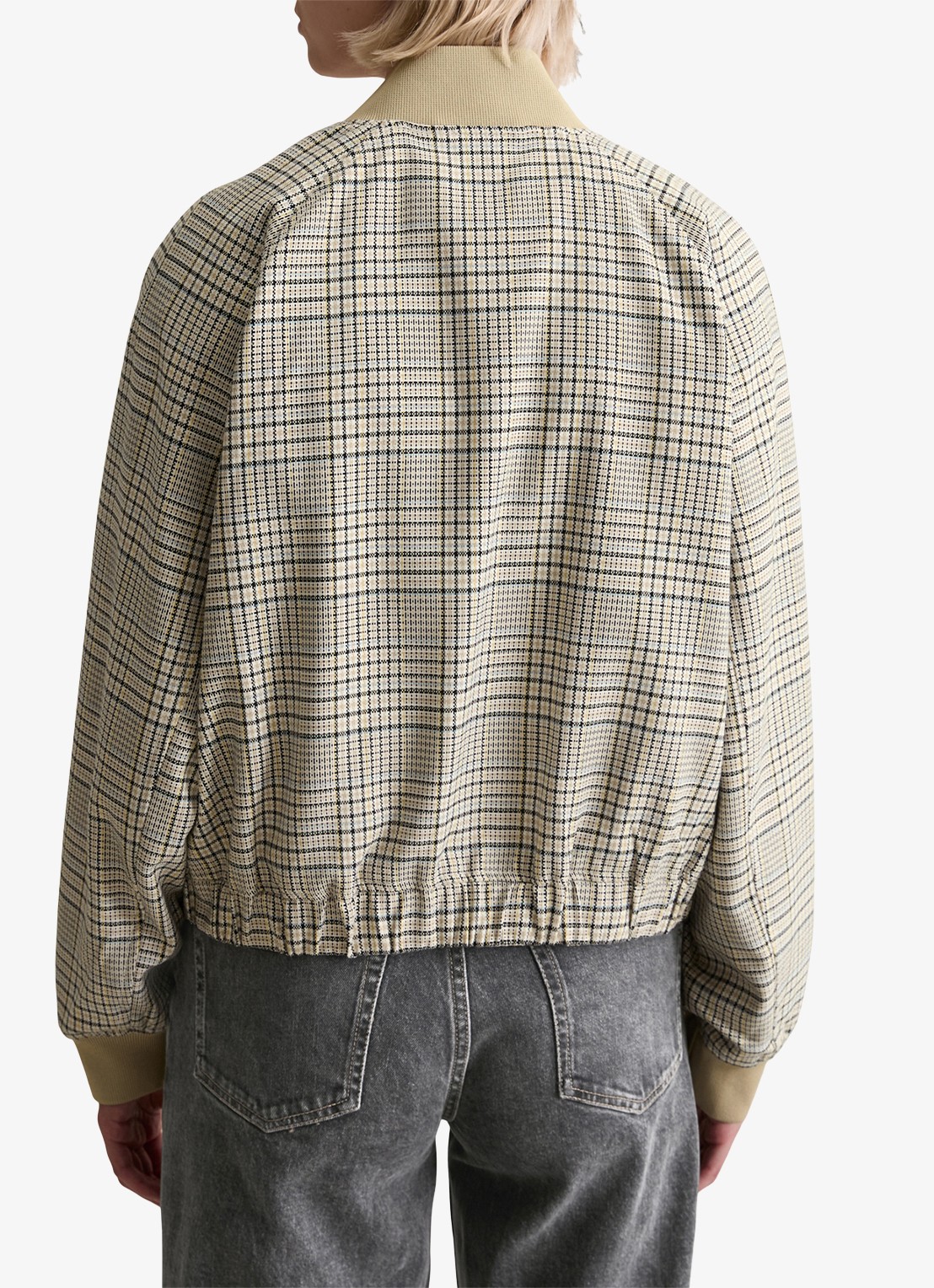 Marc O'Polo Denim Jack met ruitdessin en steekzakken - achterkant beige