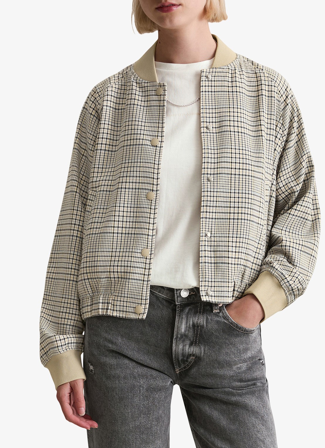 Marc O'Polo Denim Jack met ruitdessin en steekzakken - detail 4 beige