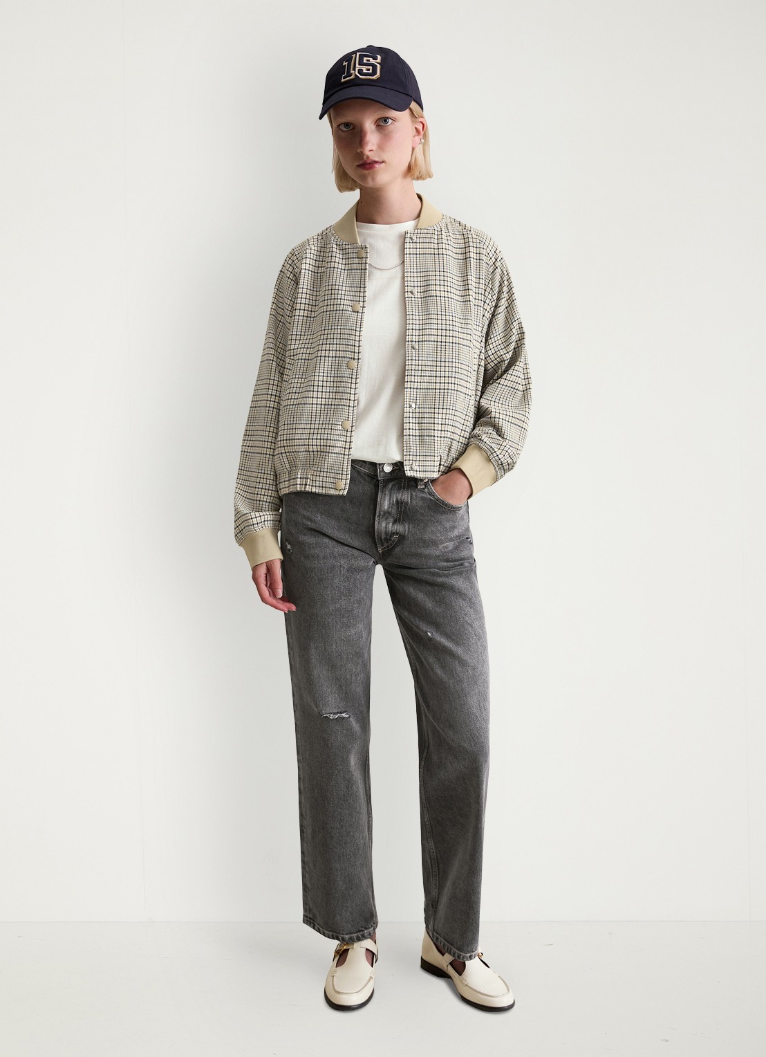 Marc O'Polo Denim Jack met ruitdessin en steekzakken - voorkant 3 beige
