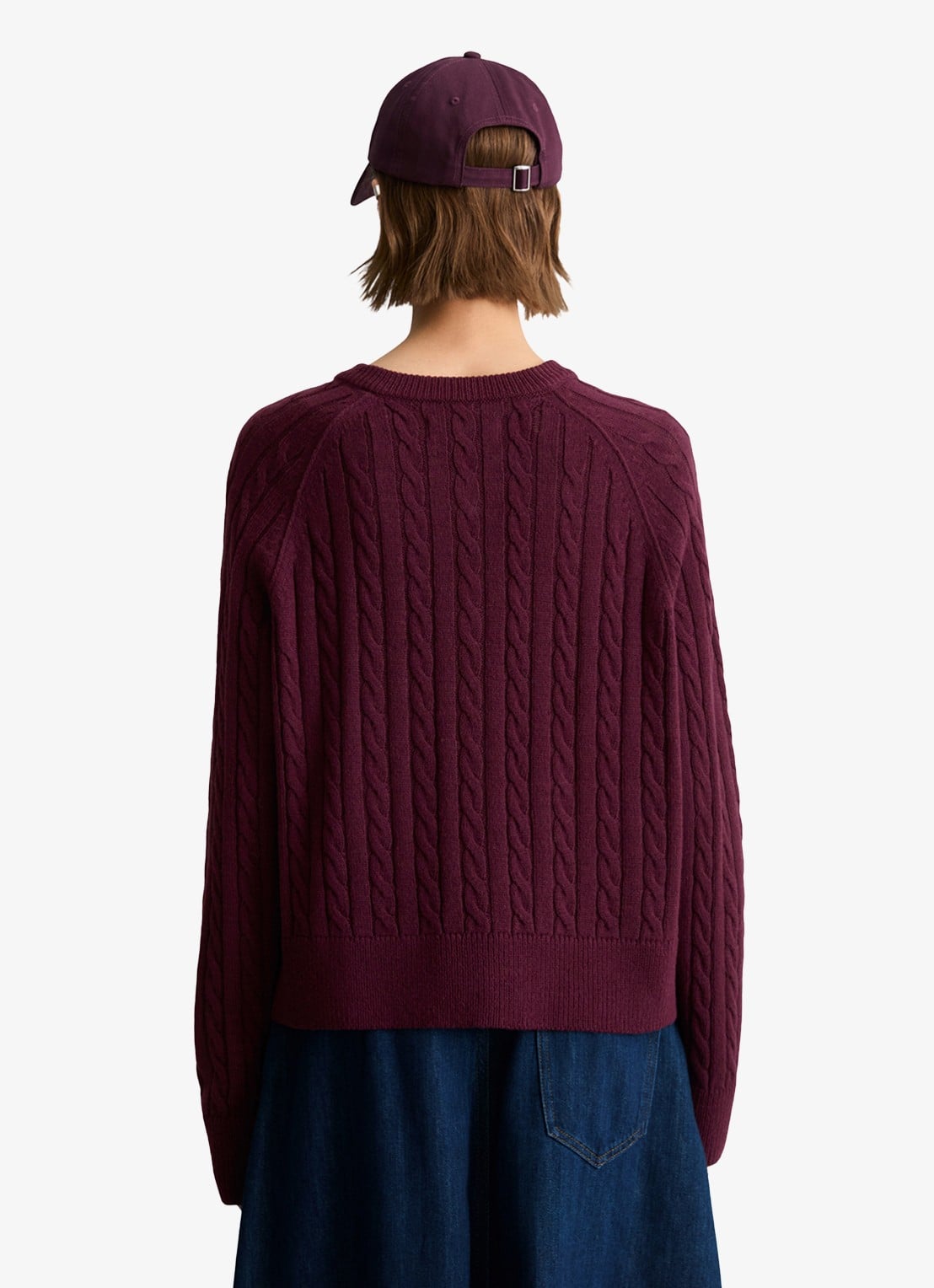 Marc O'Polo Denim Kabelgebreid vest in wolblend - achterkant bordeauxrood