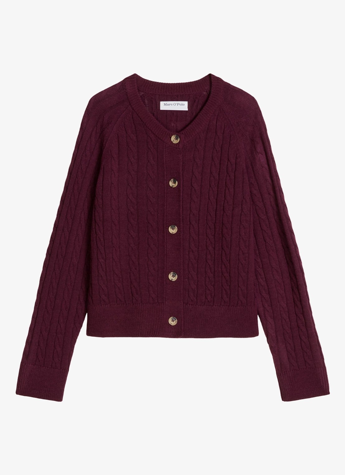 Marc O'Polo Denim Kabelgebreid vest in wolblend - voorkant 2 bordeauxrood